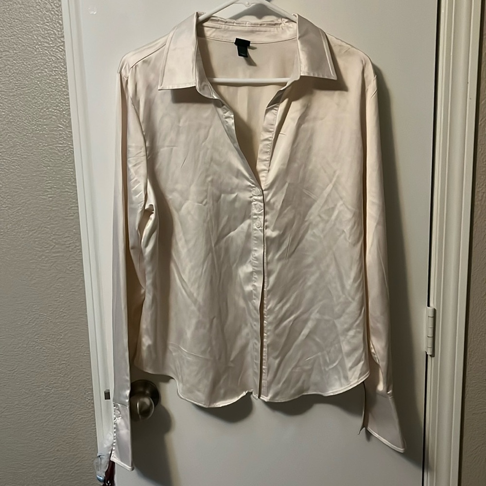 Satin button down long sleeve shirt